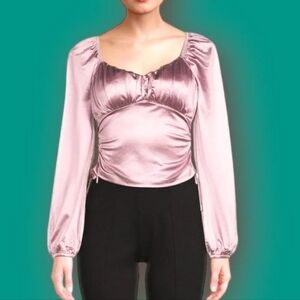 Madden NYC Satin Ruched Emma Top Balloon Sleeves
